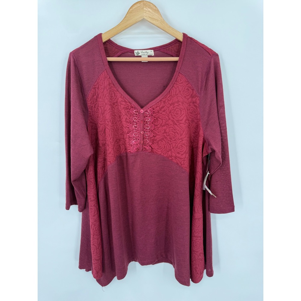 Unity World Wear Tunic Top Womens 1X Boho Hippie Casual Flowy Crochet Relaxed